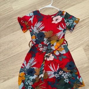 Roolee Red Floral Tie-Waist Casual Dress
